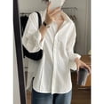 thumbnail image 7 of Women's White Long-sleeved Blouse with Loose Polo Neck, 7 of 7