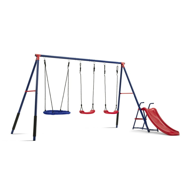 Delta Children, Outdoor Metal Swing Set, 4-Piece, Blue/Red