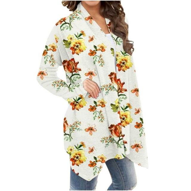 LOVZFMLL Cardigan pour Femmes à la Mode à Manches Longues Imprimé Floral Veste Cardigan