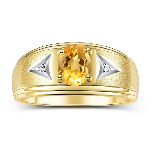 RYLOS Men's Rings Yellow Gold Plated Silver Classic 8X6MM Oval Gemstone & Diamond Ring Citrine November Birthstone Rings For Man Silver Rings Size 10
