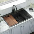 thumbnail image 3 of Izzovium 36 Inch Gunmetal Black Drop in Workstation Kitchen Sink - 16 Gauge Stainless Steel, Topmount Single Bowl with Accessories, 36"x22"x10", 3 of 7