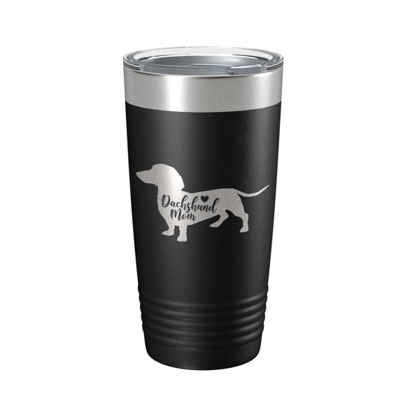 Dachshund Mom Tumbler Dog Travel Mug Gift Insulated Laser Engraved Coffee Cup 20 oz Black