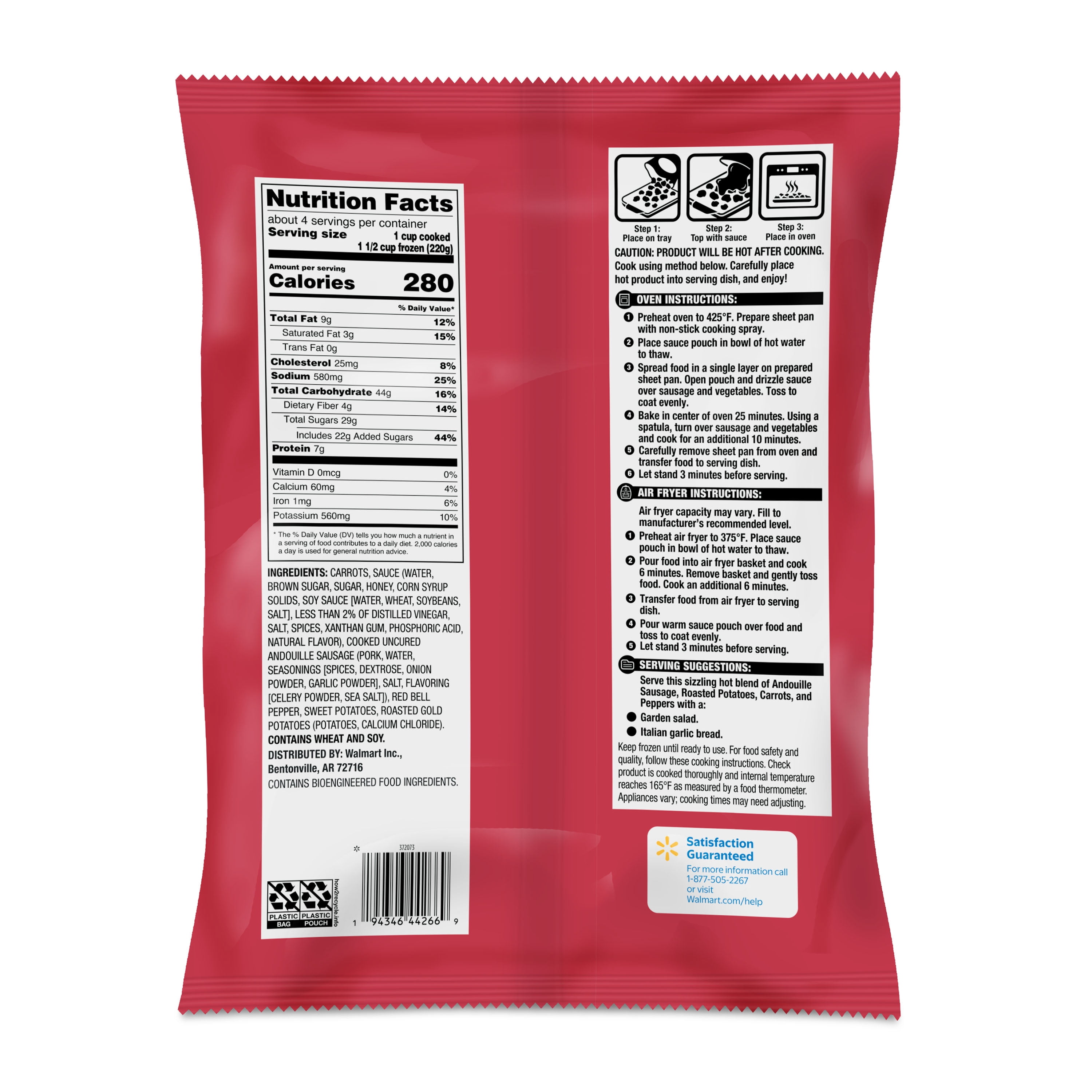 Great Value Hot Honey Sausage & Vegetables Sheet Pan Meal, 31 oz (Frozen)