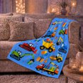 thumbnail image 6 of Construction Vehicles with Balloons and Presents, Festive Cartoon Style for Kids, Party Truck Crane Pattern, Cozy Flannel Blanket for Playroom and Bedroom, Birthday Gift and Truck Home Decor, 6 of 9