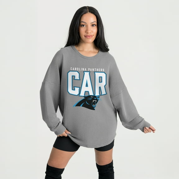 Women's Gameday Couture Gray Carolina Panthers Oversized Pure Motion Corded Sweatshirt