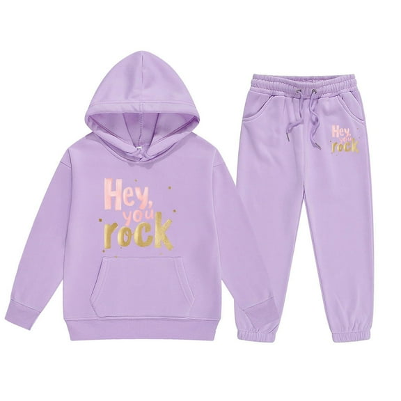 Girls Long Sleeve Letter Print Hooded Sweater and Pants Set Cute Casual Outfit for Toddler Kids Comfortable Two Piece Clothing