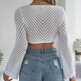 thumbnail image 5 of STETMN Women's Crochet Cardigan Casual Bell Long Sleeve Crop Tops Tie Front Beach Hollow Out Shrug Shirt, 5 of 7