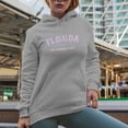 thumbnail image 2 of Florida, The Sunshine State, Est. 1845 with Palm Trees Art Merch Gift, Heather Grey Hooded Sweatshirt or Hoodie, Large, 2 of 5