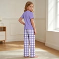 thumbnail image 6 of IFNWSV Summer Outfits for Girls 2 Piece Short Sleeve Checkered Loose Top and Elastic Waist Pants With Pockets Set Purple 7-8 Years, 6 of 7