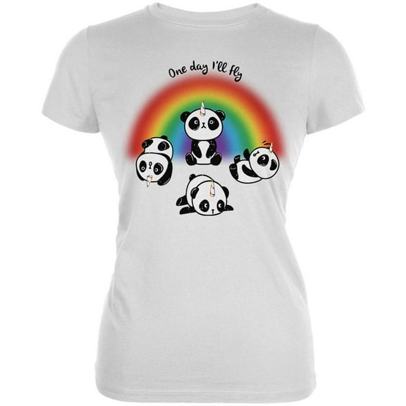 Panda Pandicorn One Day I'll Fly Juniors Soft T Shirt White 2XL
