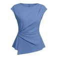thumbnail image 6 of Women's Crew Neck T-Shirts Short Sleeve Loose Fit Tops Casual Basic Solid Color Tees Light Blue L, 6 of 6