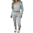 thumbnail image 2 of Sweat Suits for Women's 2 Piece Velvet Hooded Zipper Pocket Long Sleeve Hoodie Loose Leg Tight Pants Set, 2 of 6