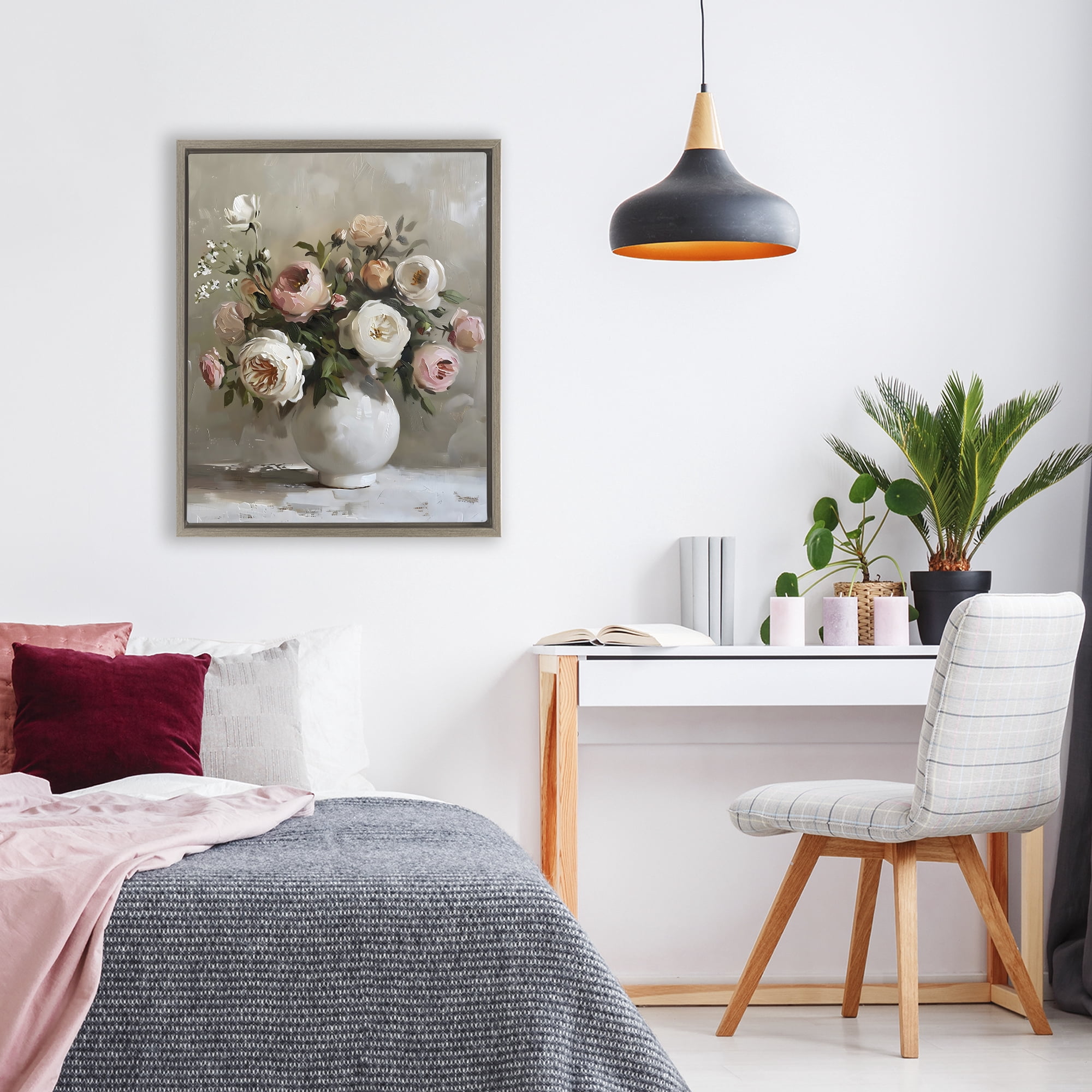 Stupell Industries Peony Blooms Bouquet Vase Brown Framed Floater Canvas Wall Art, design by Creative Studio