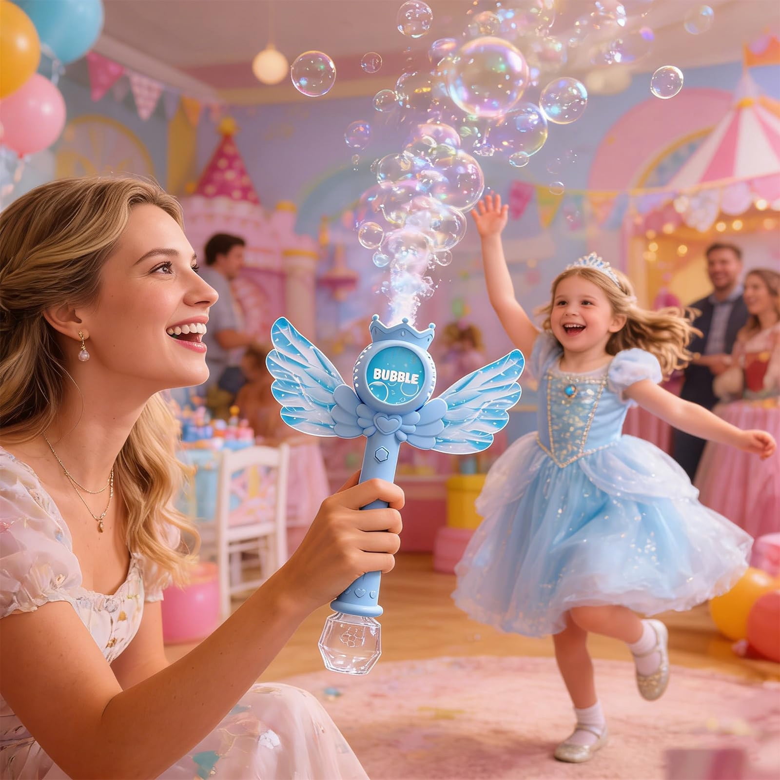 Bubble Wand for Kids, Kid-Friendly, Electronic Components, LED Light Up Butterfly Fairy Stick, Magic Bubble Wand Blower, Portable, for Girls Party Backyard Playground (2pc, Blue)