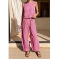 thumbnail image 2 of Wrongduck Womens Cotton 2 Piece Set Plaid Sleeveless Top Wide Leg Pants Summer Lounge Outfit Matching Vacation Travel Casual Outfit 2026, 2 of 15