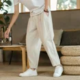 thumbnail image 2 of Pantalones casuales de lino para hombres, pantalones holgados de pierna recta, pantalones cortos de lino de algodón fino de verano de estilo chino, 2 of 4