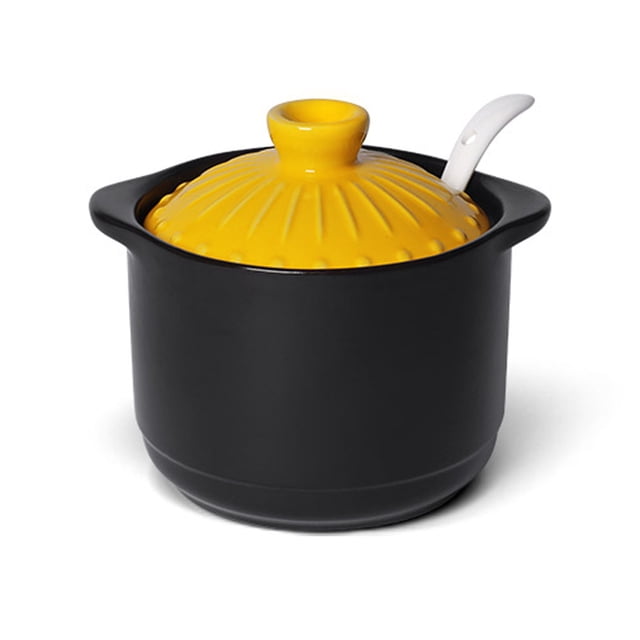 Retro Casserole Shape Sugar Bowl, Color Lid Salt Pig With Ceramic Spoon, Ceramic Sugar Pot, Porcelain Spice Jars-yellow-280ml