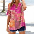 thumbnail image 2 of Women's Button Down V Neck Tops Colorblock Graphic Short Sleeve Shirts for Women Loose Fit Casual Summer Blouses (L, Pink 04), 2 of 4