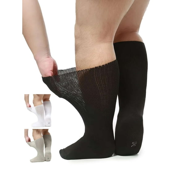 Spencer 3 Pack Socks for Diabetics Men Women, Extra Width Socks for Swollen Feet, Wide Calf Socks with Non-Binding Loose Top