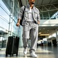 thumbnail image 3 of EANJE Mens Matching Set Corduroy 2 Piece Outfit Button Down Collared Jacket Long Sleeve Pants Soft Regular Fit Casual Tracksuit with Pockets Dark Gray L, 3 of 6