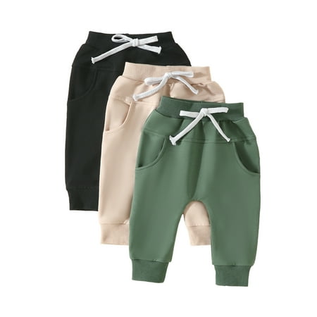 

3 Pack Toddler Baby Boys Sweatpants Active Jogger Casual Athletic Trousers Solid Color Pocket Elastic Waist Harem Bottoms