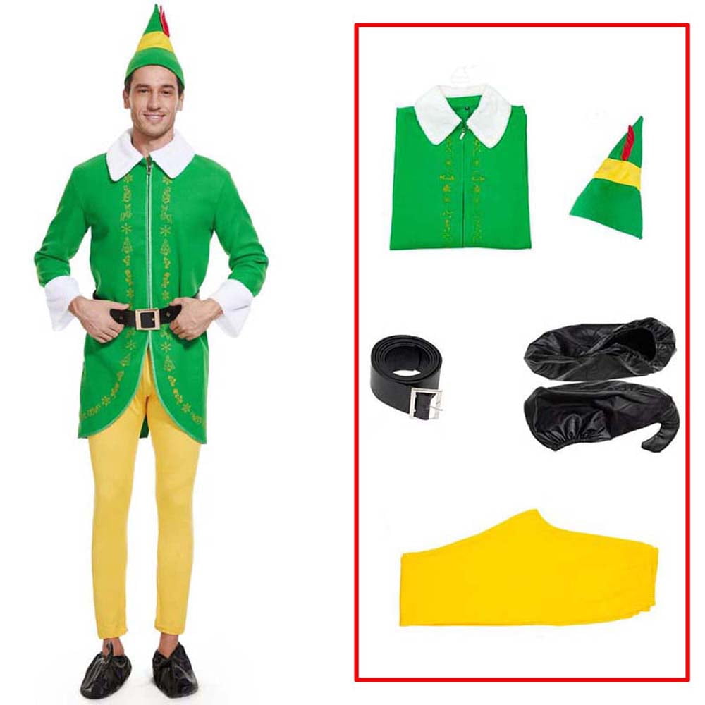 Man In Elf Buddy Costume, Christmas Elf Costume, Full Holiday Party Costume,  Christmas Gift 5-Piece Set - Walmart.com