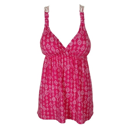 - Pink Rose Juniors Pink Printed V-Neck Crochet Back Camisole XL