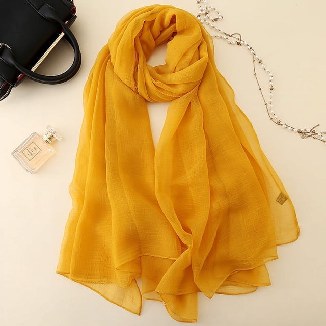 Nvzi Bufanda elegante personalizada, nueva bufanda de gasa de color sólido, bufanda arrugada, bufanda de playa, bufanda larga tipo chal (amarillo oscuro)