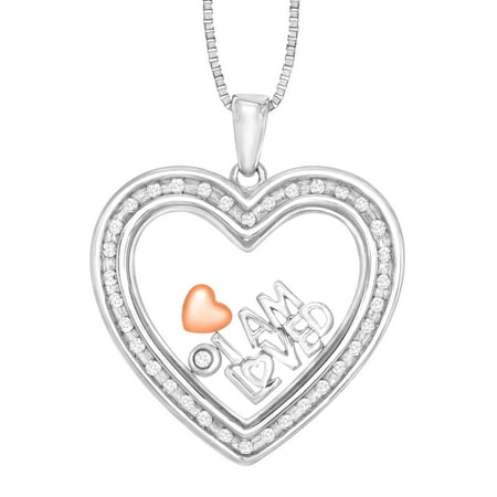 Duet 1/5 ct Diamond Heart 'Shake' Pendant Necklace in Sterling Silver & 14kt Rose Gold