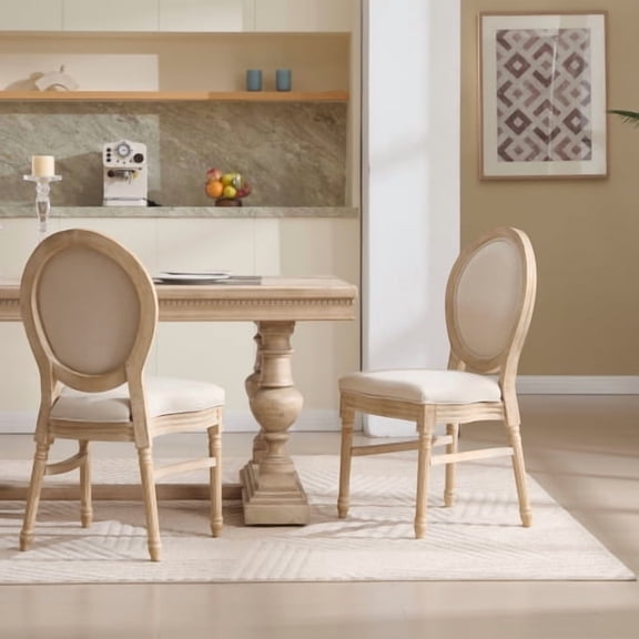 Dtwnek Pack of 2 Dining Chair with Round Back, Upholstered Side Chair for Living Room, Kitchen, Restaurant, Dining Room, Beige