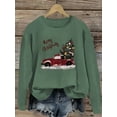 thumbnail image 5 of Women's Christmas Graphic Sweatshirt - Festive Red Truck & Tree Design with "Merry Christmas" Script, Soft Green Casual Pullover, Machine Washable Round Neck Top for Holiday Season & Winter Wear, 5 of 10