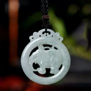 EOEMY Natural Grade A Jade Jadeite Lucky Men Women Elephant Circle Pendant