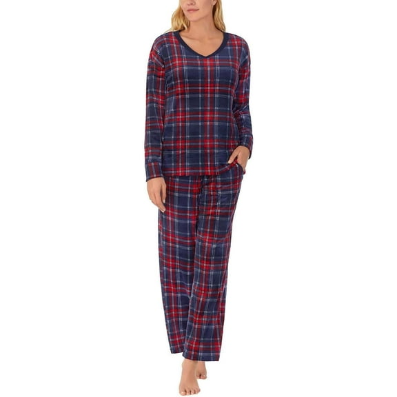 Nautica Womens Pajamas - Cozy Silky Fleece - 2 Piece Long Sleeve Winter Sleepwear Set for Women (Celebrate Plaid/Large)