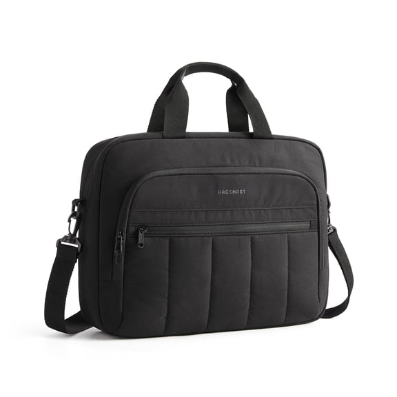 BAGSMART 15.6" Laptop Bag Briefcase, Computer Messenger Bag, Business Work Travel Laptop Shoulder Bag, Carrying Handbag Laptop Sleeve Case for Women & Men, Quilted Black