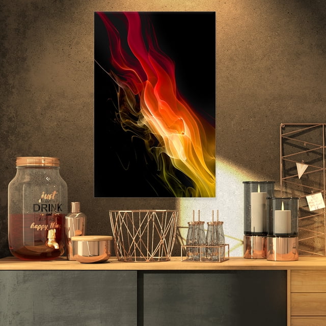 Vagues Abstraites 3d Jaune Rouge - Art Mural Abstrait Contemporain