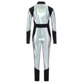 thumbnail image 4 of Moggemol Kids Girls Outerspace Police Alien Robot Jumpsuit Metallic Zip Up Unitards for Dance Stage Shows Silver 6, 4 of 6