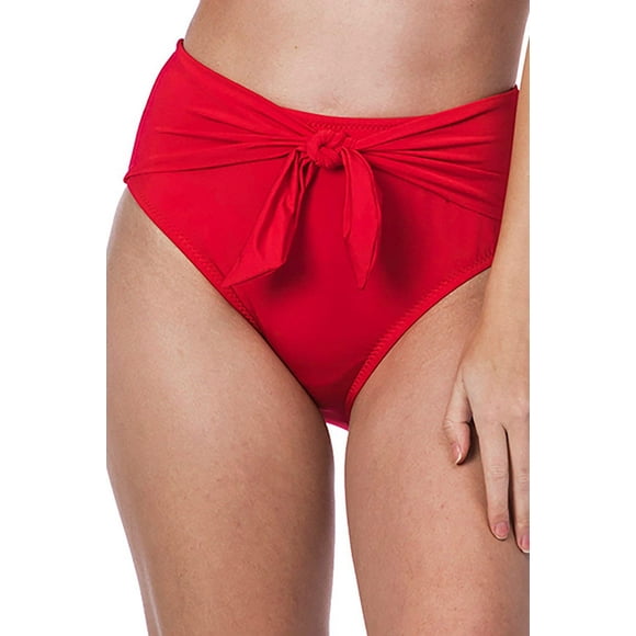 Trina Turk Women's Standard Rouched Front High Waist Hipster Bikini Swimsuit Bottom, Getaway Solids/red, 4