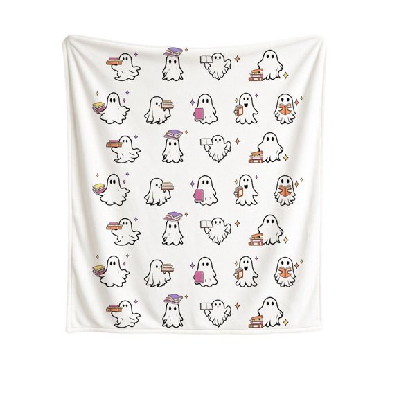 Halloween Ghost Print Throw Blanket, Soft Polyester Flannel for Sofa Couch Bed and Camping, Indoor Halloween Home Decoration