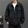 thumbnail image 2 of Hontri Men's Denim Jackets Men's Autumn Winter Casual Long Sleeve Turn Down Collar Solid Denim Jacket Coat Black Xxl, 2 of 5