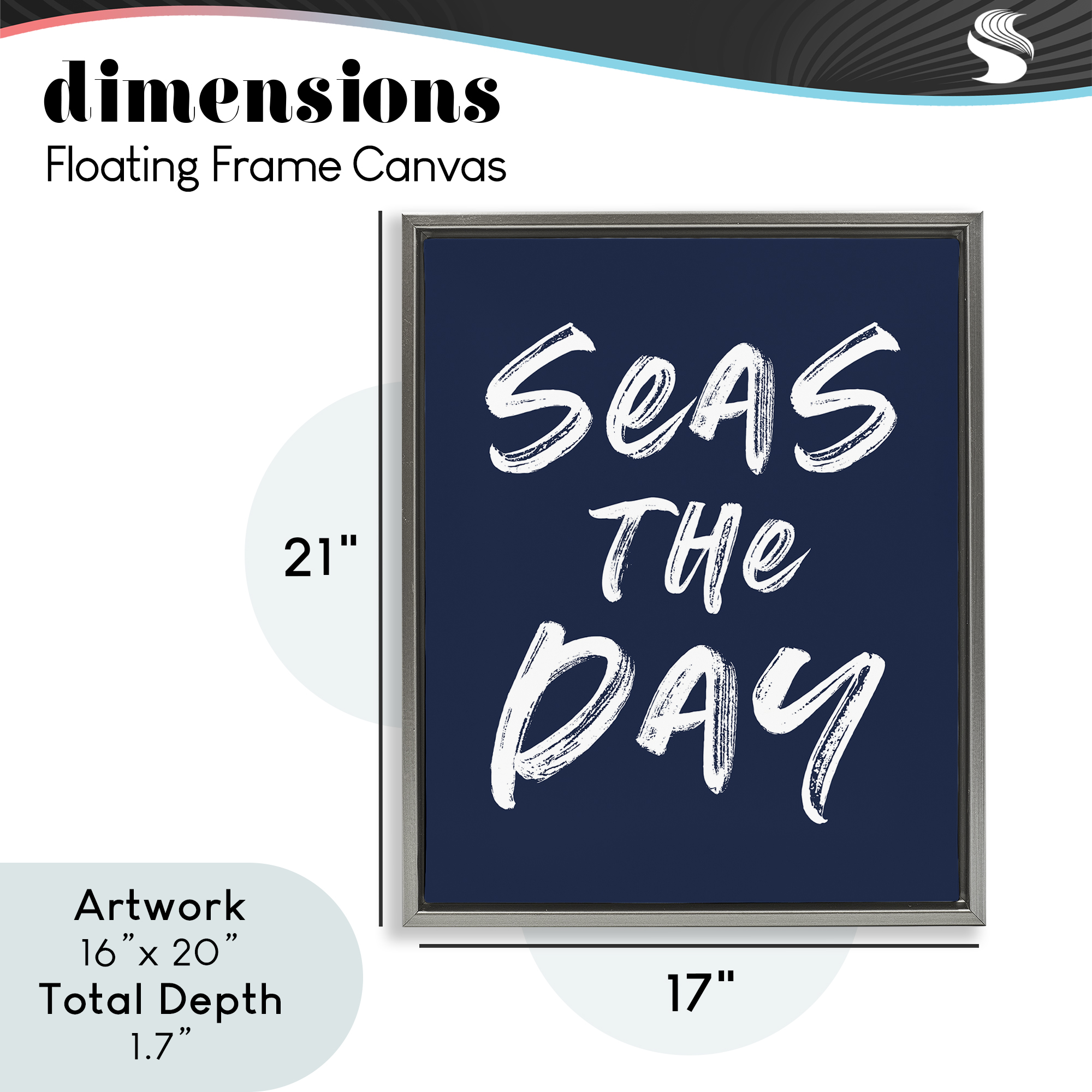 Seas The Day Sentiment Gray Framed Floater Canvas Wall Art, design by Lettered and Lined