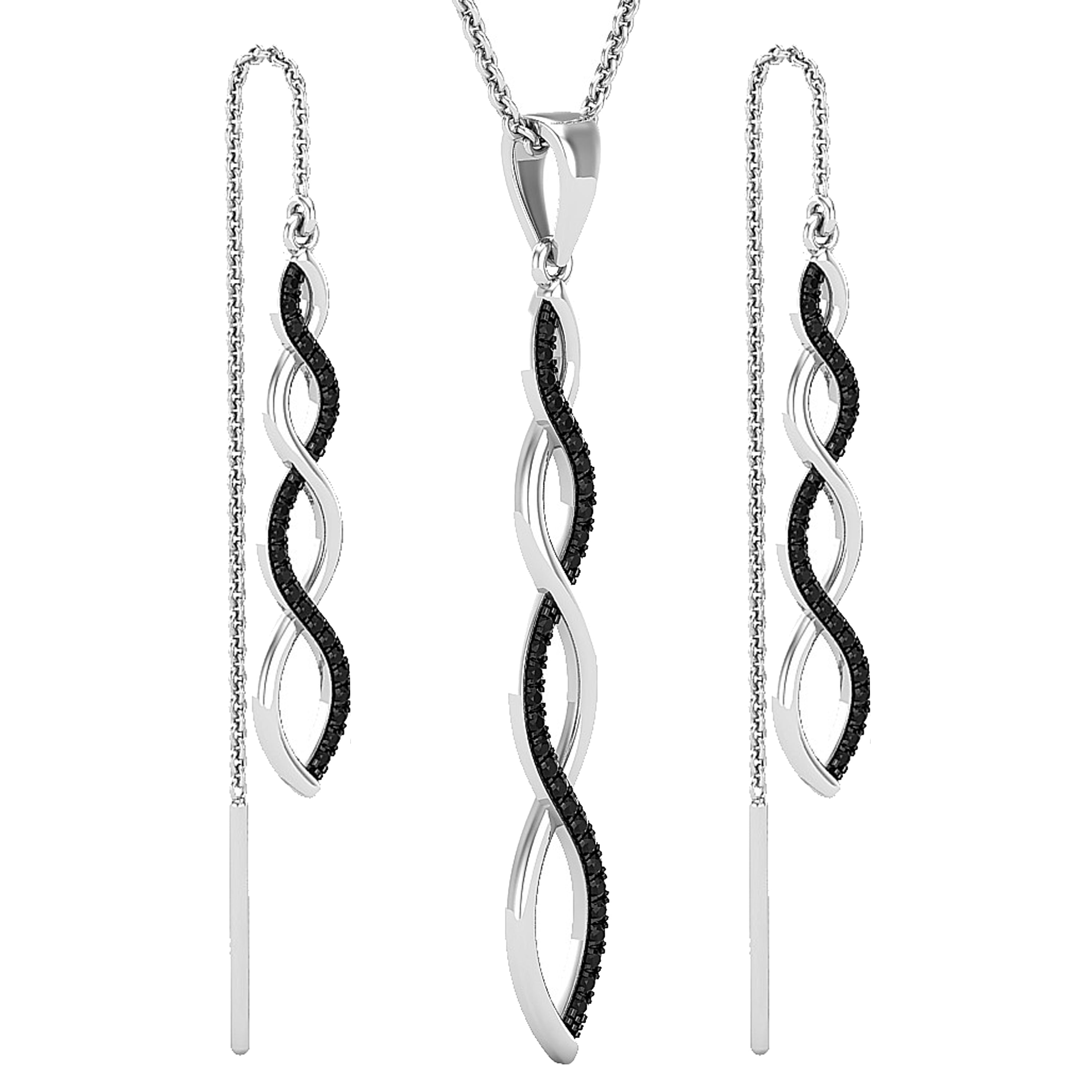 Dazzlingrock Collection Round Black Diamond Swirl Infinity Earring & Pendant Set for Women (0.50 ctw, Color Black, Clarity Opaque) in 14K White Gold