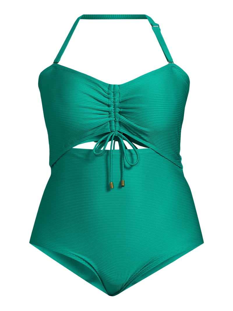 Time & Tru Women's Cutout Ribbed One Piece Swimsuit, Sizes