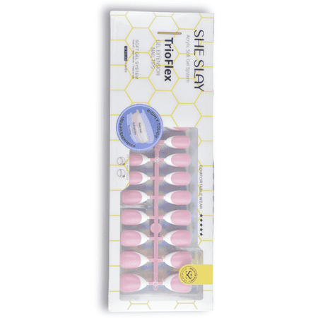 SheSlay Trio Flex Gel French Tip Nails | Pre-Colored Press-On Nail Extensions (Almond, Pink)