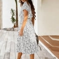 thumbnail image 4 of FRSASU Summer Polka Dot Dress for Women V Neck Short Sleeve Midi Shirt Dress Button Down Drawstring Waist Dresses Clear, 4 of 6