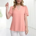 thumbnail image 5 of Lenpel Summer Tops for Women Chiffon Ruffle Puff Short Sleeve V Neck Tunic T Shirts Dressy Casual Blouses, 5 of 7