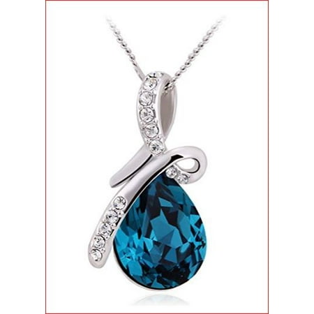 Swarovski Crystal Drop Necklace - Eternal Love Swarovski Blue Crystal Elements Teardrop Pendant Necklace Fashion Jewelry for Women