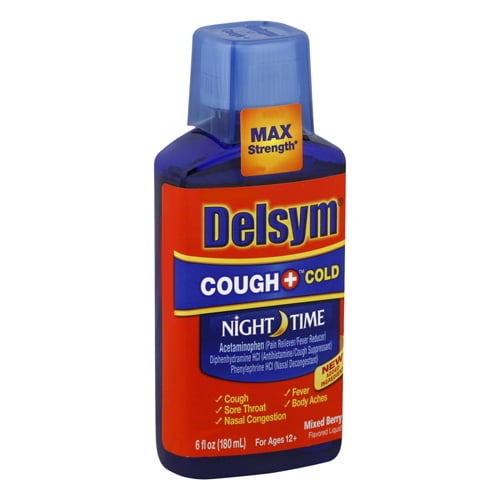 Delsym Adult Night Time Cough And Cold Liquid Mixed Berry Flavor, 6 Oz