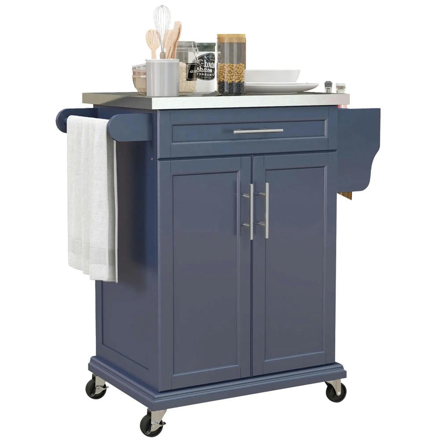 Demi Bonn 35" Kitchen Island Cart on Wheels with Stainless Steel Top, Rolling Dining Room Serving Utility Carts Mobile Movable with Towel Rack, Gray