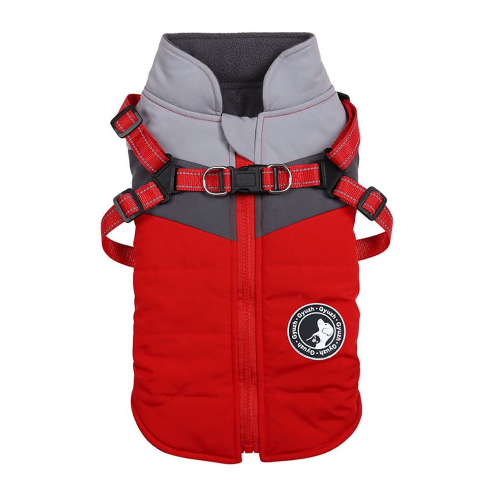 Dog Coat with Harness Winter Dog Coat Fleece Dog Jacket Waterproof Coat