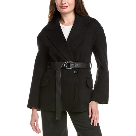 Maje womens Wool-Blend Coat, 38, Black